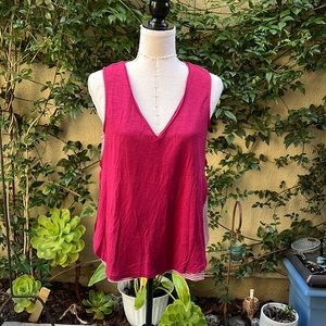 Anthropologie  Deletta Sleeveless cranberry blouse. Striped lining detail.